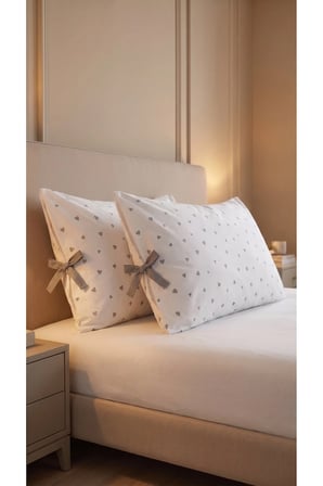 Pamuk Gri Kalpli Bağcıklı Yastık Kılıfı 50x70 cm 2 Adet
