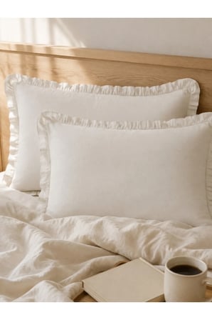 Fırfırlı Yastık Kılıfı 50x70 cm Ekru Bohem Keten Dekoratif