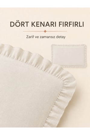 Fırfırlı Yastık Kılıfı 50x70 cm Ekru Bohem Keten Dekoratif