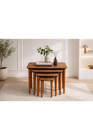 4'lü Ceviz MDF Ahşap Ayaklı Dayanıklı Zigon Sehpa
