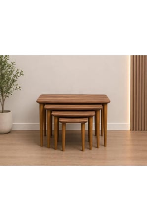 4'lü Ceviz MDF Ahşap Ayaklı Dayanıklı Zigon Sehpa