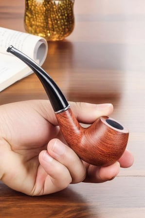 9 mm Kahverengi Metal Halkalı Ahşap Pipo, Şık ve Zarif Tasarım