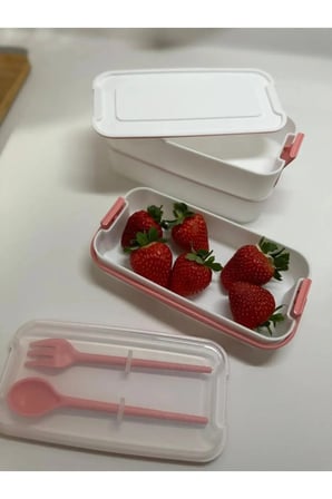 2 Adet 3 Katlı Kulplu Beslenme Kabı Çatal Kaşıklı