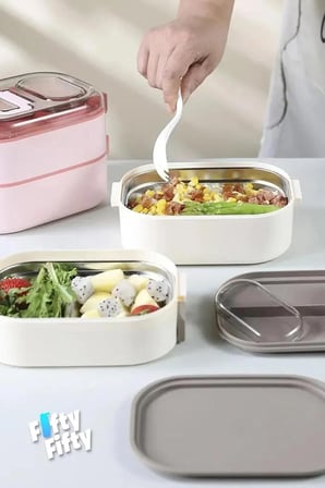 1000 ML İki Kat Üç Bölme Paslanmaz Çelik Bento Sefer Tası