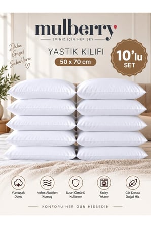 Yastık Kılıfı Seti 50x70 cm Beyaz 10'lu