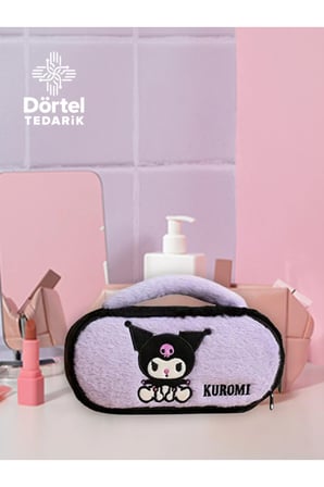 Mor Kuromi Peluş Kalem Kutusu, Geniş Kapasiteli ve Üstten Tutmalı Makyaj Çantası