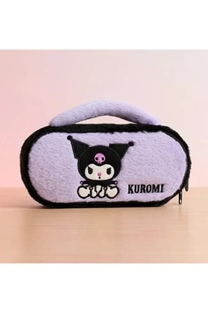 Mor Kuromi Peluş Kalem Kutusu, Geniş Kapasiteli ve Üstten Tutmalı Makyaj Çantası