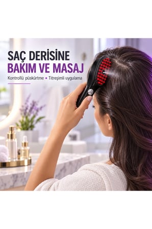 Nano Spreyli Titreşimli Saç Derisi Masaj Tarağı, LED ve USB Şarjlı
