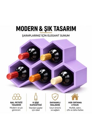 Lila Özel Renk Nostaji Modern Yatay Tasarım 5 Hazneli Şarap Şişe Stant Orga