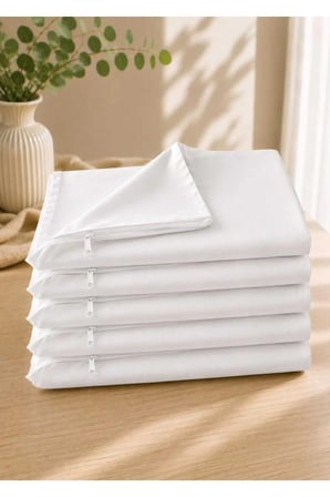 5 Adet Pamuklu Yastık İç Kılıfı 50x70 cm Fermuarlı Beyaz