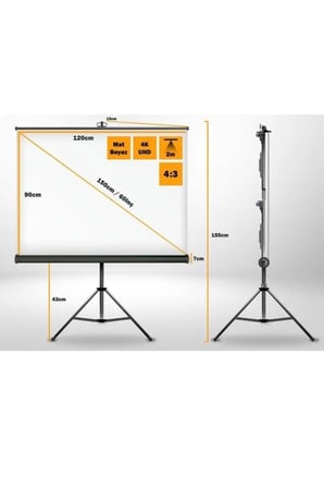 120x90cm Taşınabilir Tripod Ayaklı Projeksiyon Perdesi, kolay kurulum