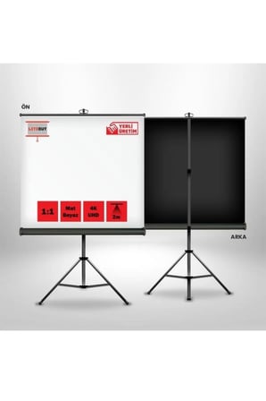 200x200cm Tripod Ayaklı Projeksiyon Perdesi, net ve kaliteli görüntü sağlar