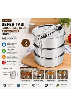 3 Katlı Çelik Sefer Tası 16 cm