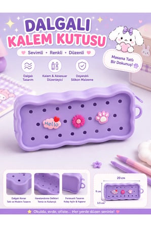 Mor Kawaii Kalem Kutusu, Geniş Kapasiteli Fermuarlı Organizer