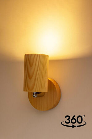 Duvar Aplik 360° Dönebilen Silindir Yansıtma Tasarımlı Tek Yönlü Ahşap Salon Hol Cafe Otel Aplik