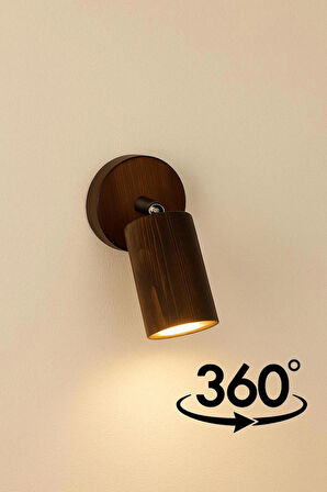 Duvar Aplik 360° Dönebilen Silindir Yansıtma Tasarımlı Tek Yönlü Ahşap Salon Hol Cafe Otel Aplik