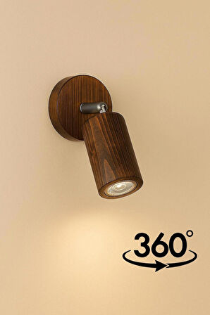 Duvar Aplik 360° Dönebilen Silindir Yansıtma Tasarımlı Tek Yönlü Ahşap Salon Hol Cafe Otel Aplik