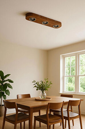 3'Lü Tavana Monte Ahşap Kütük Avize Rustik Otantik Dekoratif Salon Otel Cafe Aydınlatma