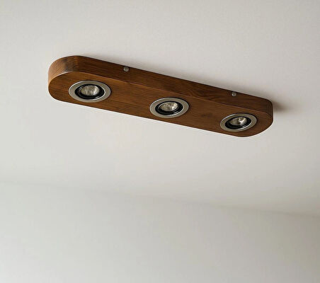 3'Lü Tavana Monte Ahşap Kütük Avize Rustik Otantik Dekoratif Salon Otel Cafe Aydınlatma