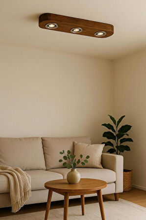 3'Lü Tavana Monte Ahşap Kütük Avize Rustik Otantik Dekoratif Salon Otel Cafe Aydınlatma