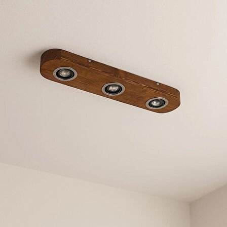 3'Lü Tavana Monte Ahşap Kütük Avize Rustik Otantik Dekoratif Salon Otel Cafe Aydınlatma