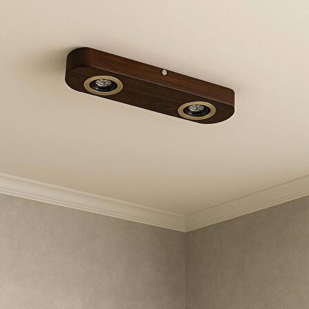 Tavana Monte Ahşap Kütük Avize 2'Li Rustik Otantik Dekoratif Salon Otel Cafe Aydınlatma