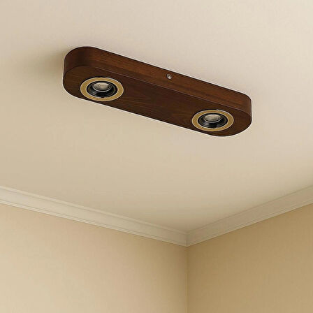 Tavana Monte Ahşap Kütük Avize 2'Li Rustik Otantik Dekoratif Salon Otel Cafe Aydınlatma