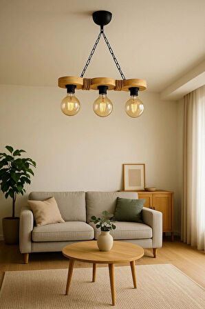 Doğal Ahşap Kütük Avize Rustik Otantik Dekoratif Halatlı -salon Otel Cafe Aydınlatma