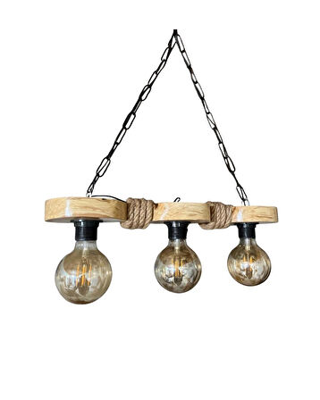 Doğal Ahşap Kütük Avize Rustik Otantik Dekoratif Halatlı -salon Otel Cafe Aydınlatma