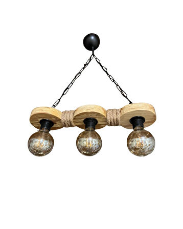 Doğal Ahşap Kütük Avize Rustik Otantik Dekoratif Halatlı -salon Otel Cafe Aydınlatma