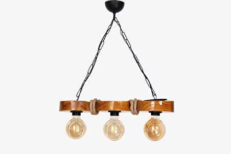 Doğal Ahşap Kütük Avize Rustik Otantik Dekoratif Halatlı -salon Otel Cafe Aydınlatma