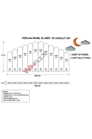 WİNFLEX YATAK  BAŞLIK  AY VE BULUT SET  DEKORASYON PANEL 180CM-MAVİ