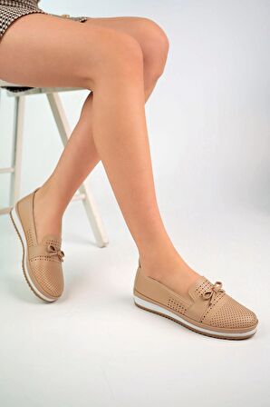 Dolgu Taban Lazerli Nut Cilt Kadın Ayakkabı