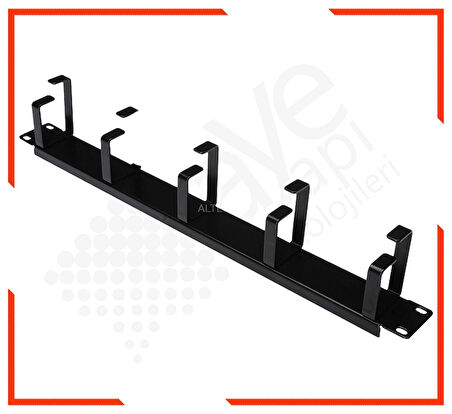 1u 19'' 5 Kancalı Metal Kancalı Yatay Kablo Organizer Siyah 