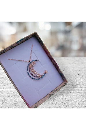 Modahilye 925 Ayar Gümüş Ayyıldız Özel Tasarım Rozegold Renk Kolye