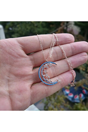 Modahilye 925 Ayar Gümüş Ayyıldız Özel Tasarım Rozegold Renk Kolye