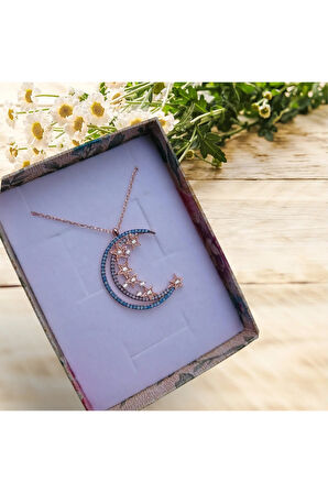 Modahilye 925 Ayar Gümüş Ayyıldız Özel Tasarım Rozegold Renk Kolye