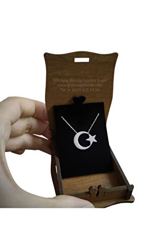 Modahilye 925 Ayar Gümüş Ay yıldız Kadın Kolye