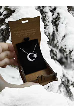 Modahilye 925 Ayar Gümüş Ay yıldız Kadın Kolye