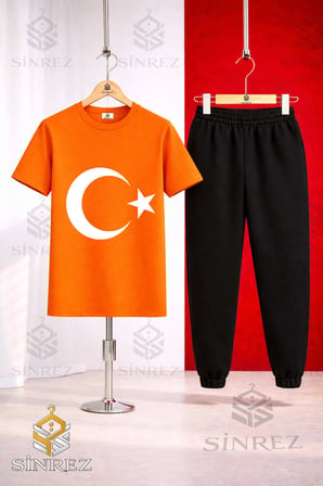 Çocuk AY YILDIZ BEYAZ Baskılı Tişort Eşofman Takımı