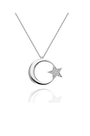 Modahilye 925 Ayar Gümüş Ay Yıldız Tasarım Kolye