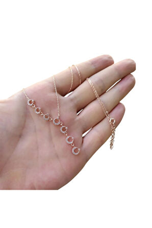 Modahilye 925 Ayar Gümüş Sıralı Ayyıldız Rozegold Renk Kolye