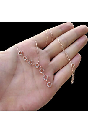 Modahilye 925 Ayar Gümüş Sıralı Ayyıldız Rozegold Renk Kolye