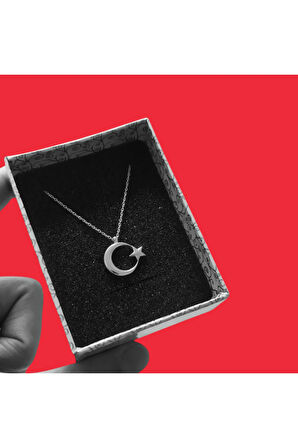 Modahilye 925 Ayar Gümüş Ay Yıldız Mini Tasarım Kolye