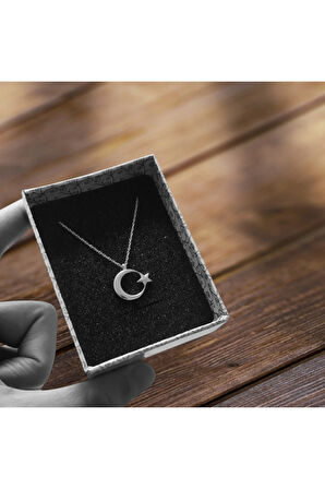 Modahilye 925 Ayar Gümüş Ay Yıldız Mini Tasarım Kolye