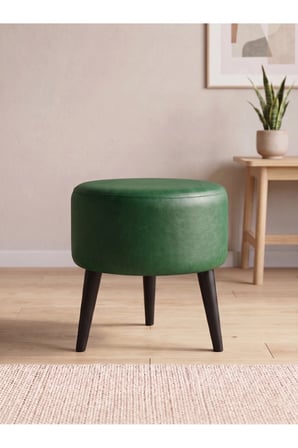 Azra Mobilya Yeşil Suni Deri Puf 40x42 cm Ahşap Ayaklı