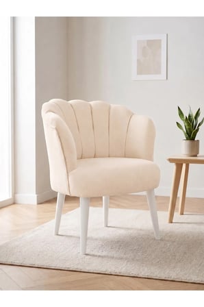 Azra Mobilya Papatya Model Berjer Krem Babyface Kumaş Beyaz Ahşap Ayaklı Modern Ofis Kafe Bekleme Koltuğu 78 cm