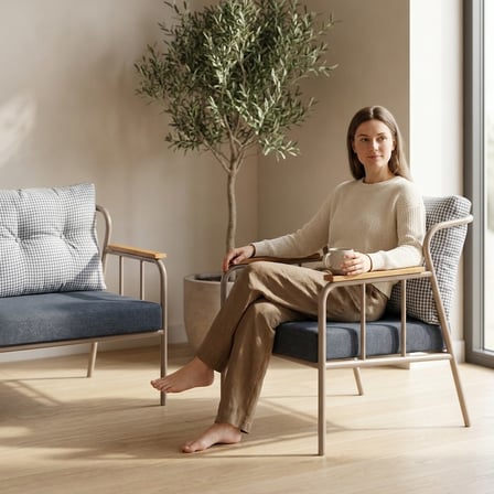 Paris 2+1+1 Metal Balkon Takımı Keten Dokulu Kumaş – Cappuccino Metal - Bahçe Teras Oturma Grubu