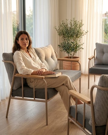 Paris 2+1+1 Metal Balkon Takımı Keten Dokulu Kumaş – Cappuccino Metal - Bahçe Teras Oturma Grubu
