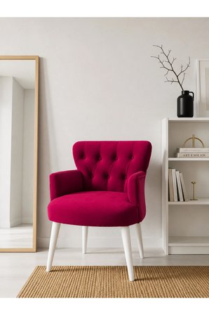 Azra Mobilya Roma Berjer Fuşya Babyface Kumaş Beyaz Ahşap Ayaklı Modern Tekli Koltuk